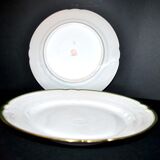 LIMOGES 2 round dishes antique chantournés in Green Gold edging porcelain "Aux Lions de Faïence Paris"