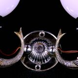 Maison Lancel, White Opaline Silver-Plated Dolphin Sconces, Mid-Century, France
