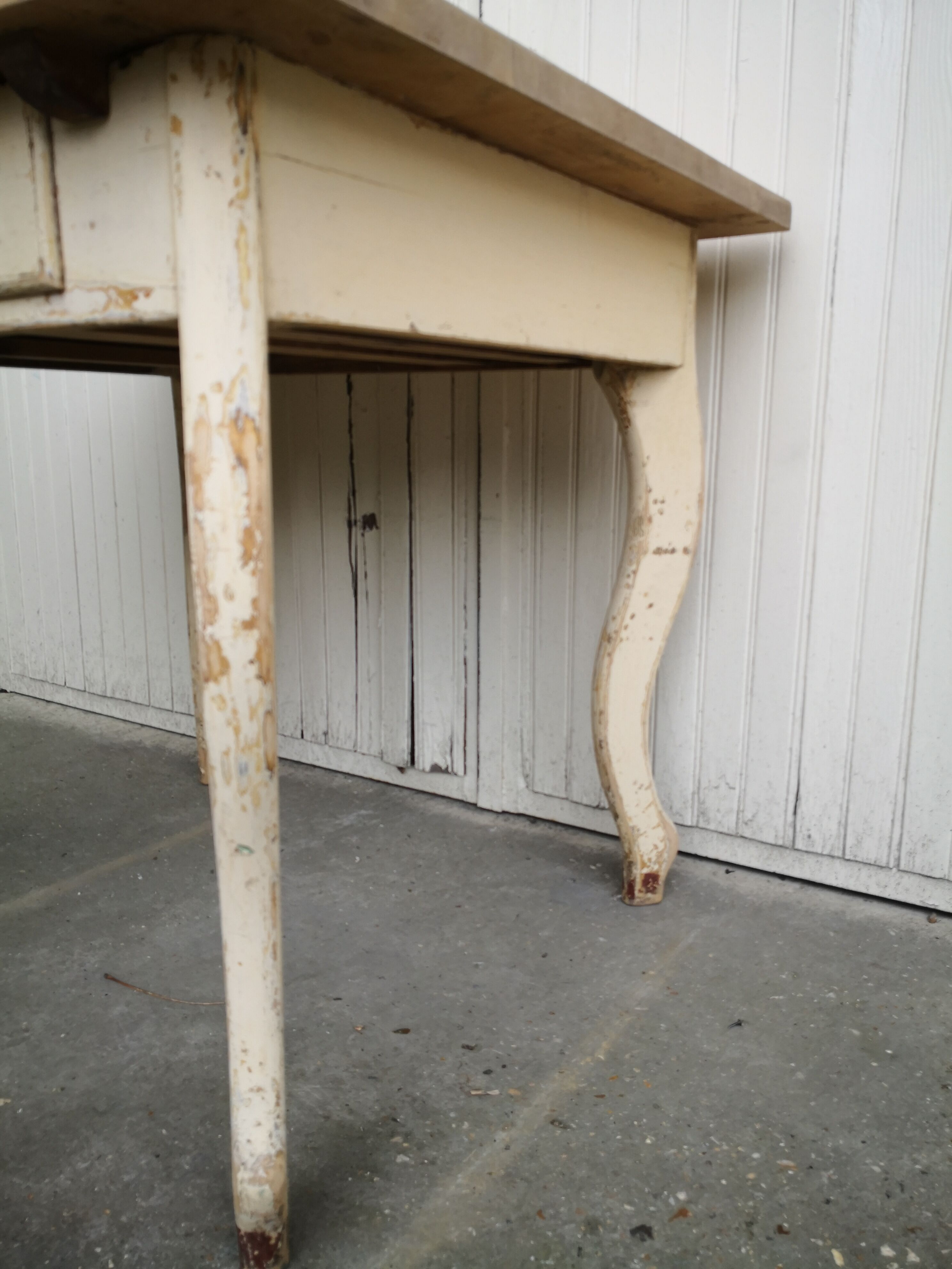 Vintage wooden kitchen table, curved legs