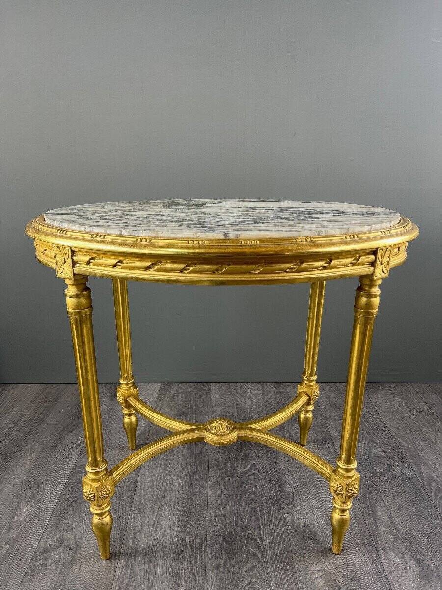 Louis XVI Style Gilded Wood Gueridon Table, 19th Century