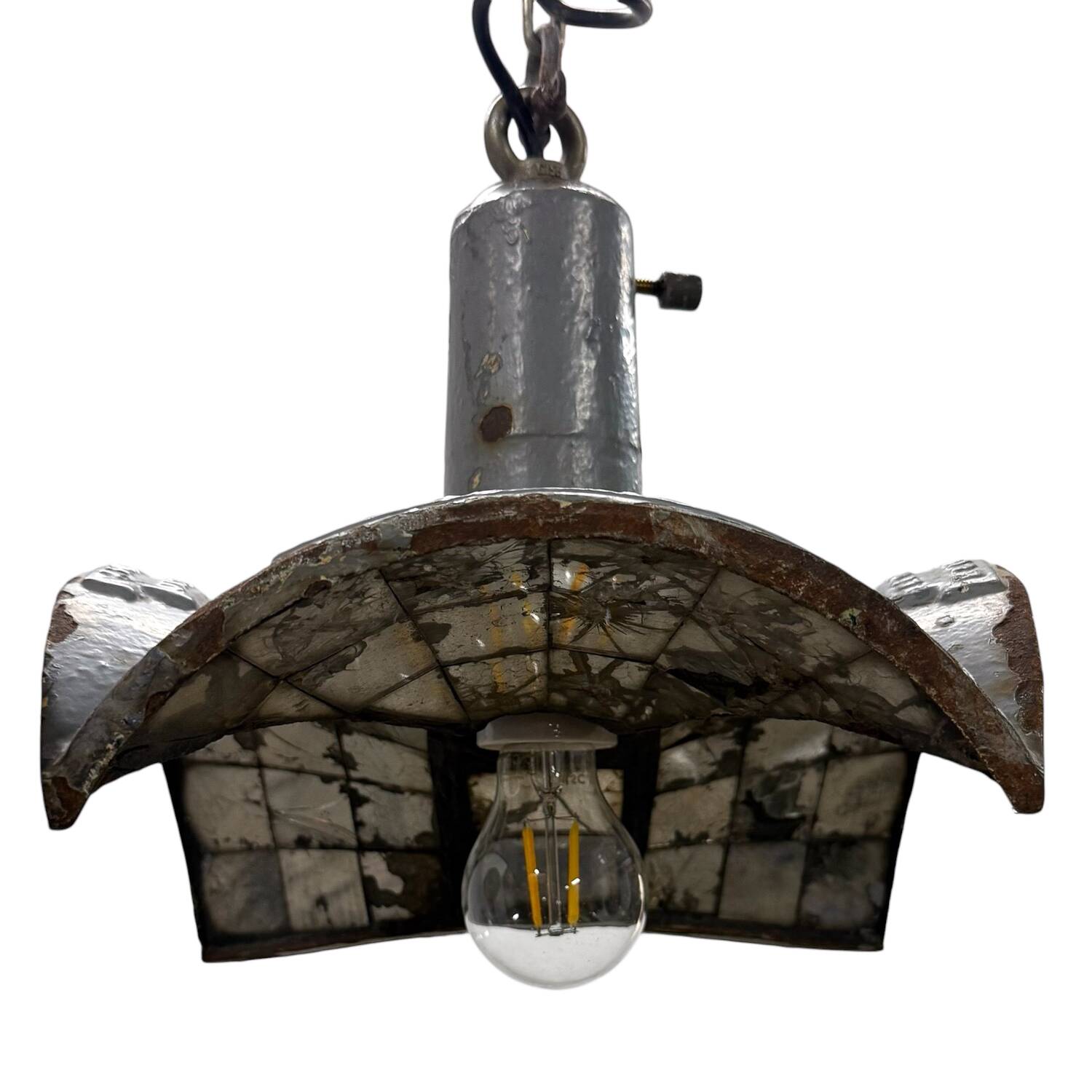 Vintage industrial mirrored pendant light by Esla
