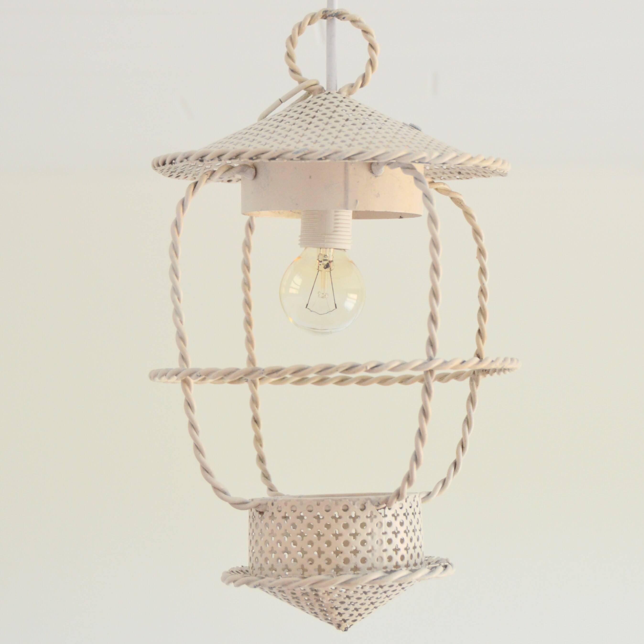 Vintage Mategot  style 1950s Perforated Metal Lantern / Pendant Light