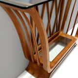 Art Deco Cherrywood Console Table with a Rectangular Glass Top, Italy