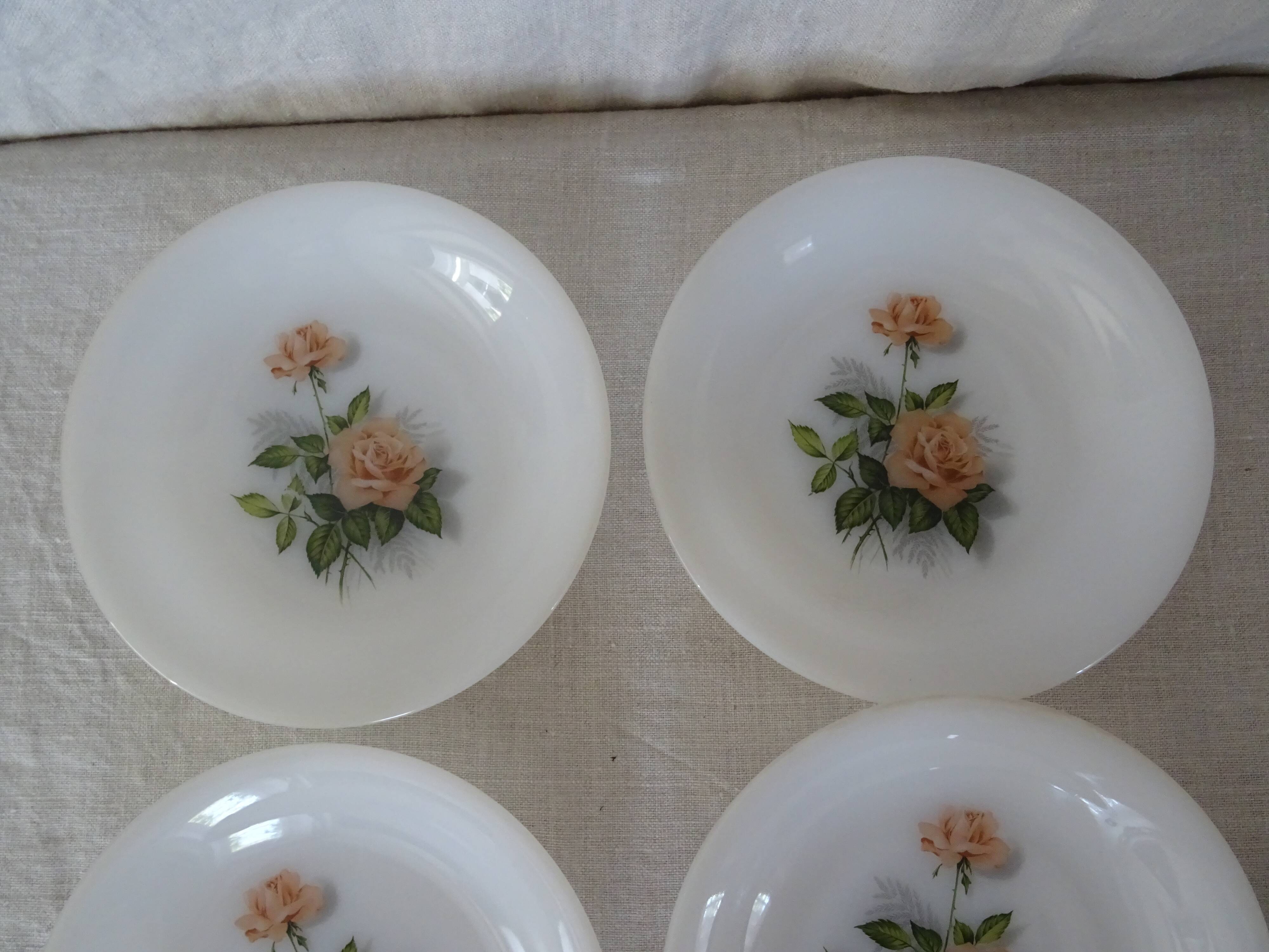 6 plates roses from France flowers hollow Arcopal