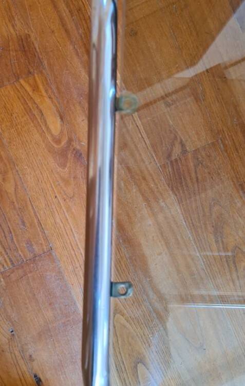 Vintage 70s shelf in chromed metal and smoked glass