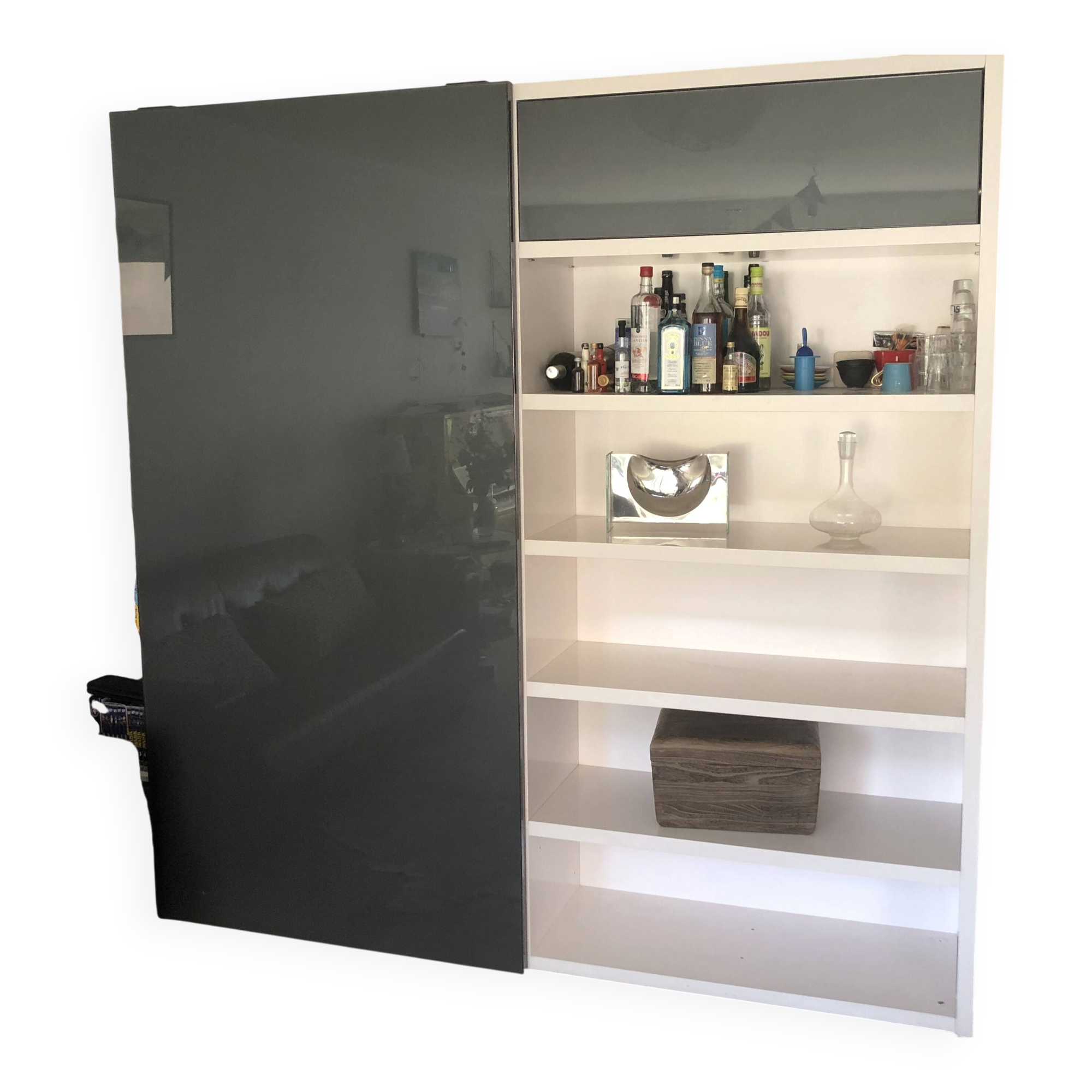 Ligne Roset Square Library - white lacquered with enamelled glass door