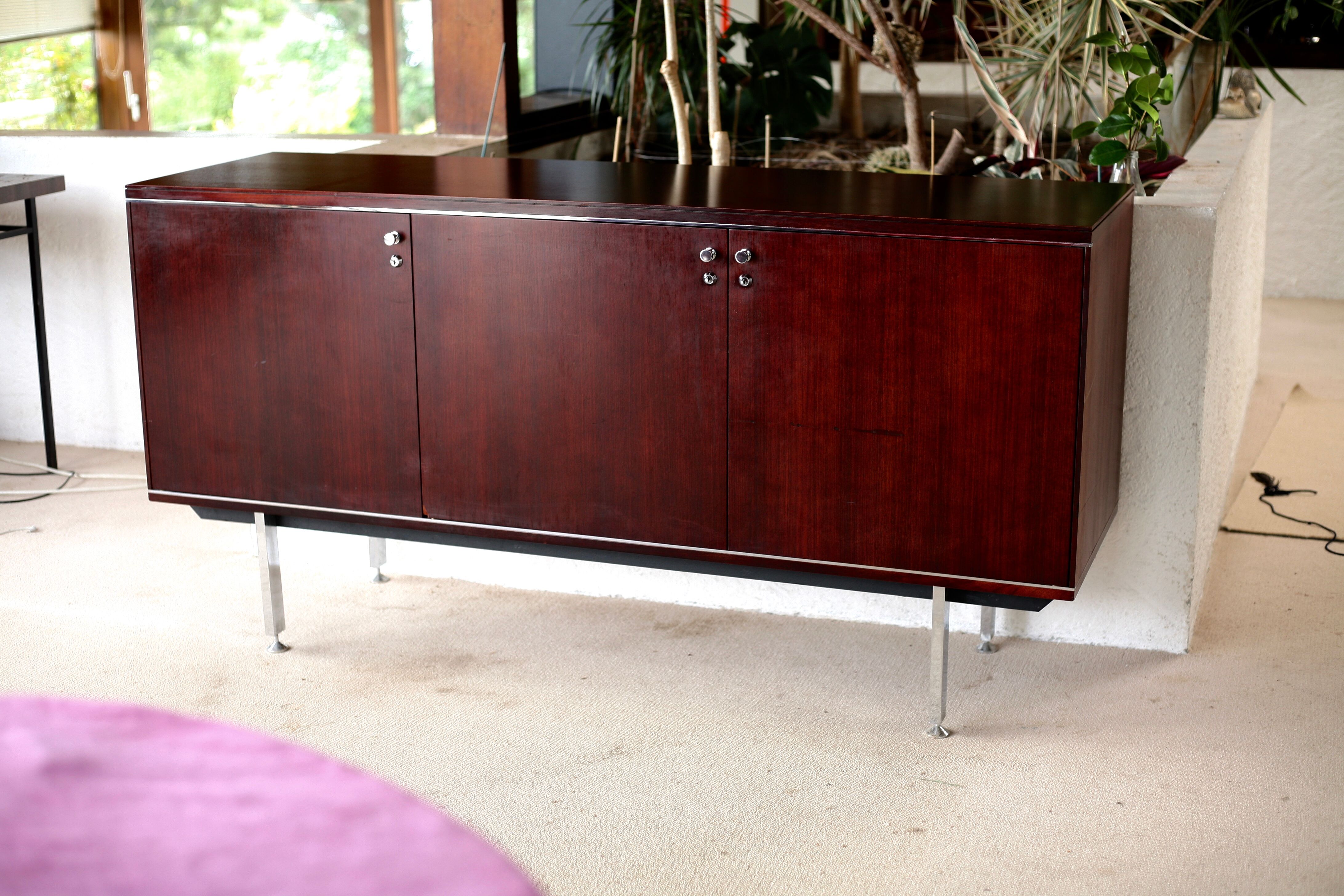 Sideboard solid wood and steel, France, cira 1970, Negroni edition