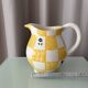 Cottagecore hand-painted ceramic jug – yellow check & blue flowers