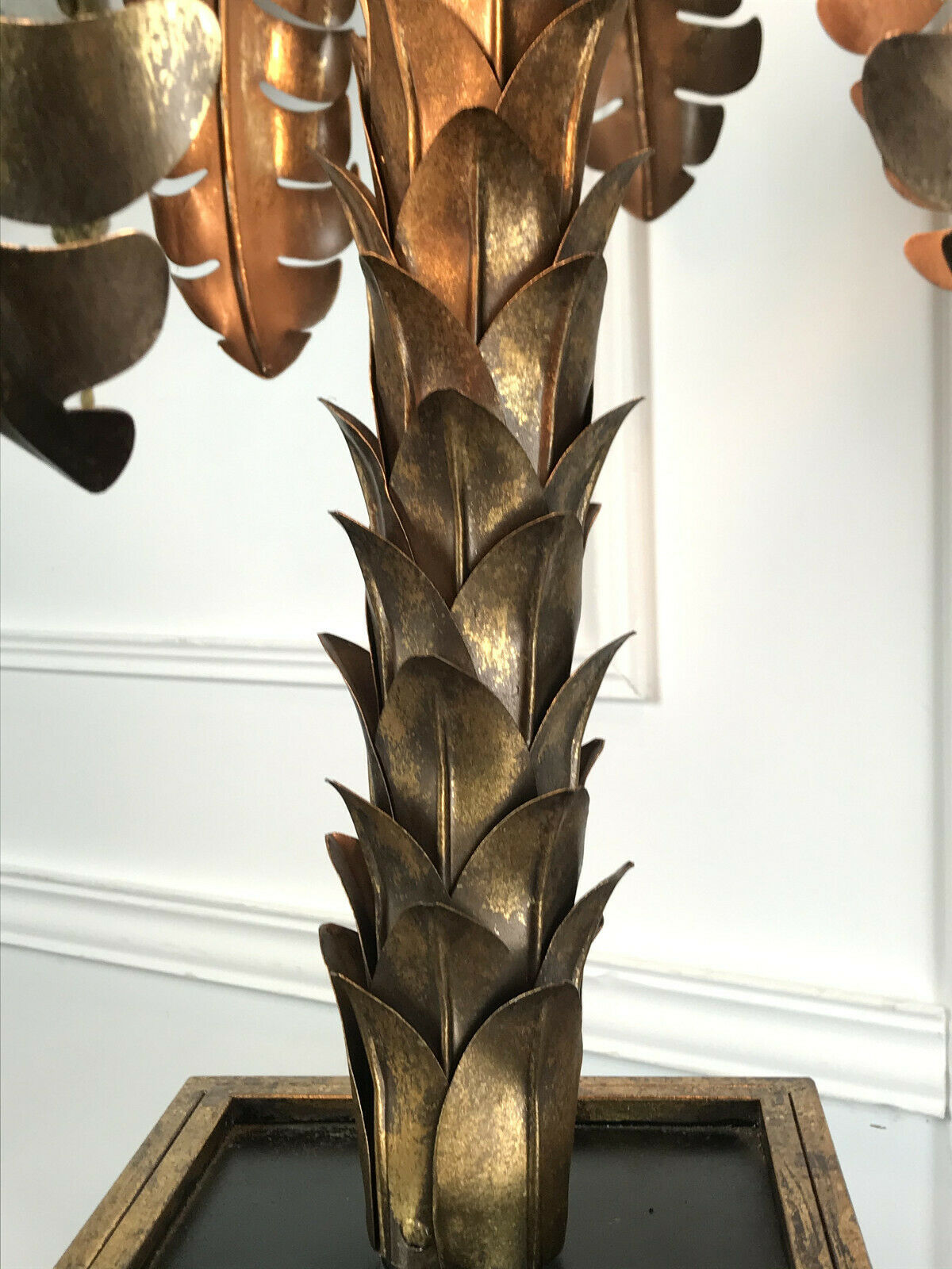 Palm tree table lamp in gilded metal and base in glass plates style year 70