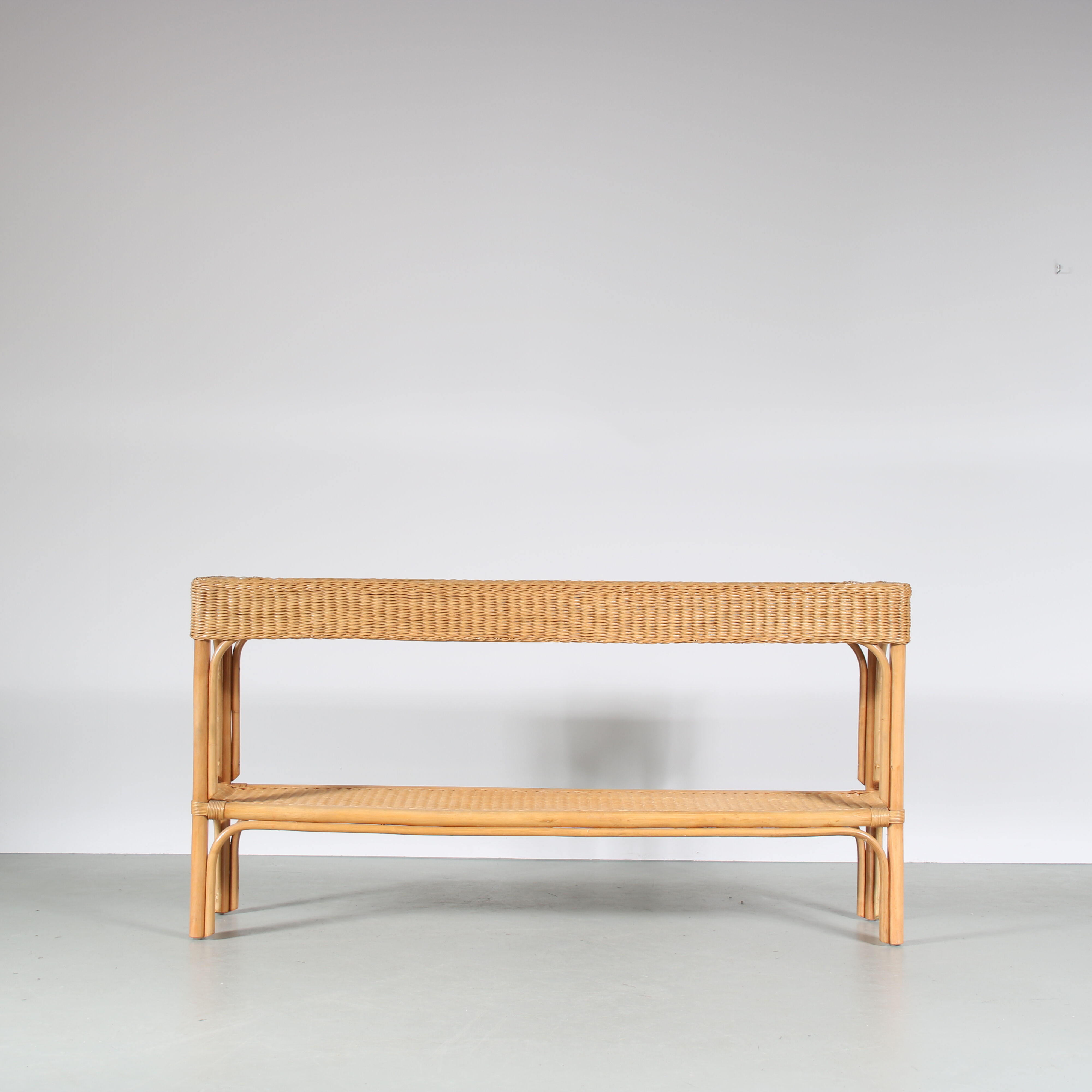 1970s Wicker with bamboo console table from italy