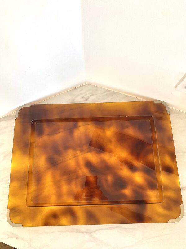 Plateau de service vintage en lucite façon écailles de tortue - Années 70