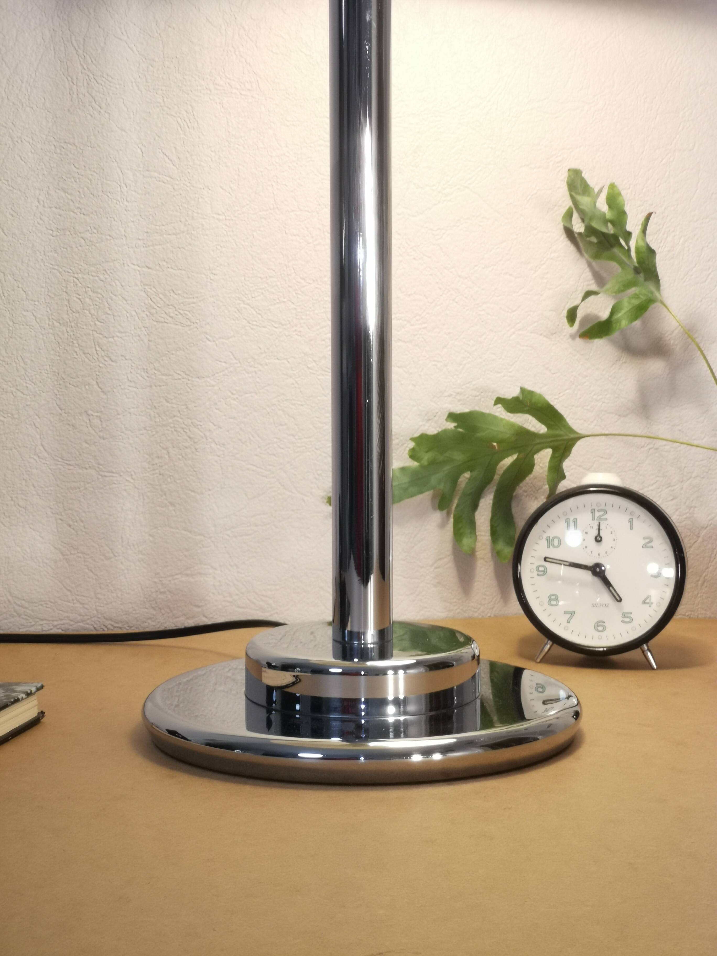 Mushroom lamp, chrome metal saucer, Aluminor, France, 1970