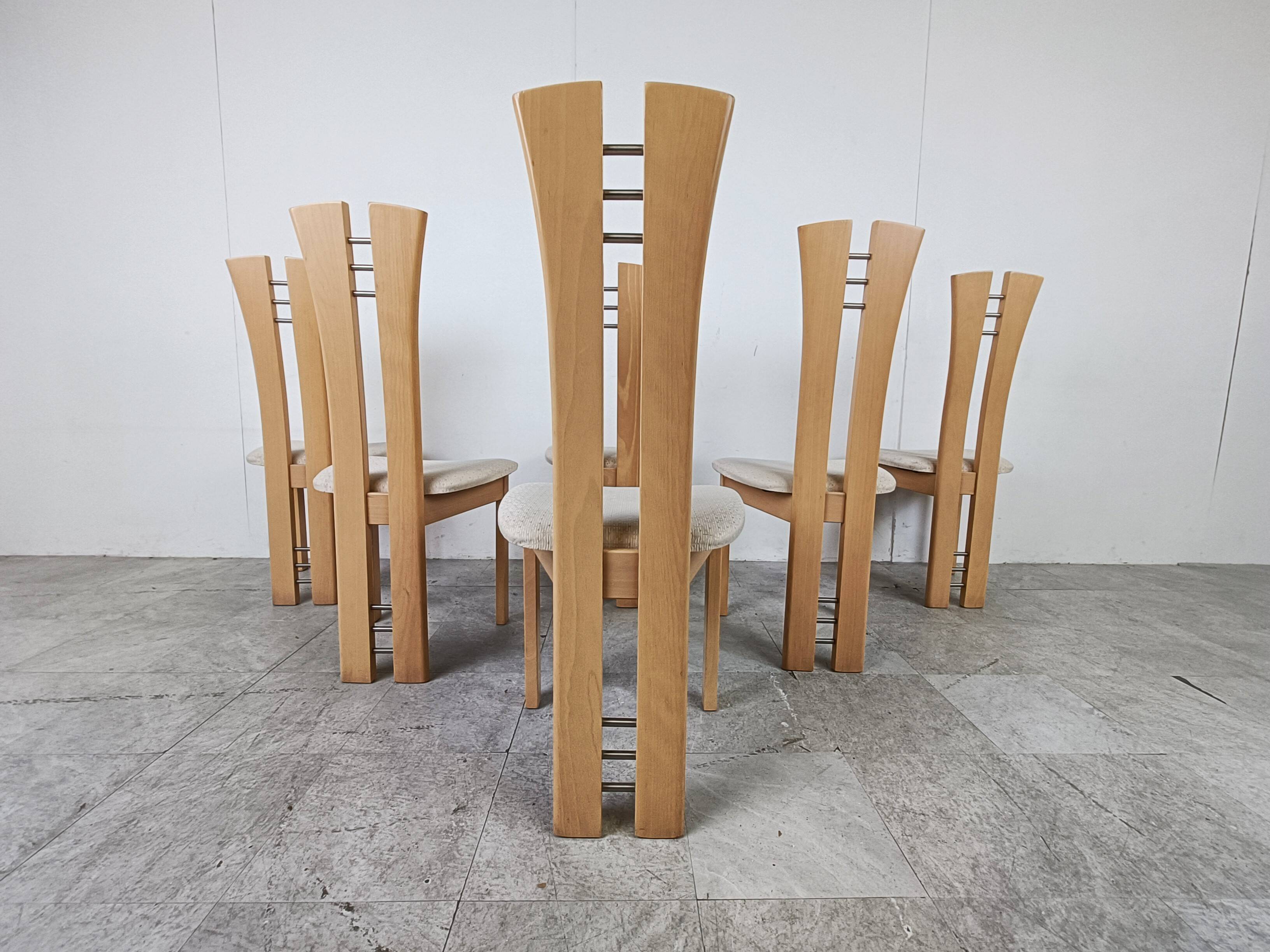 Set of 6 high back dining chairs, 1980s