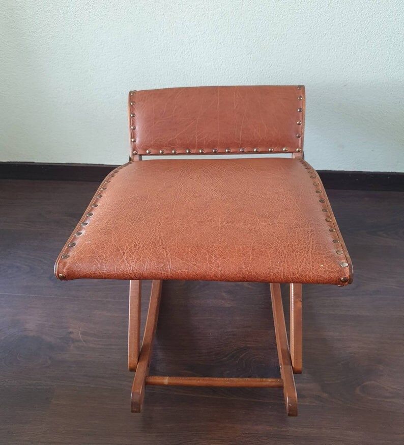 70s wooden folding footrest