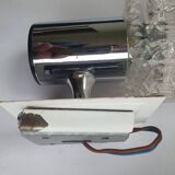 Pair of vintage chrome wall lights with square globes, Italian Targetti, 1970