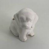 Cache pot chien en porcelaine blanc vintage