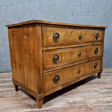 Louis XVI period chest of drawers in marquetry on mahogany background around 1780