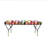 Mid Century Modern Rectangular Footstool with Geometric Multicoloured Fabric