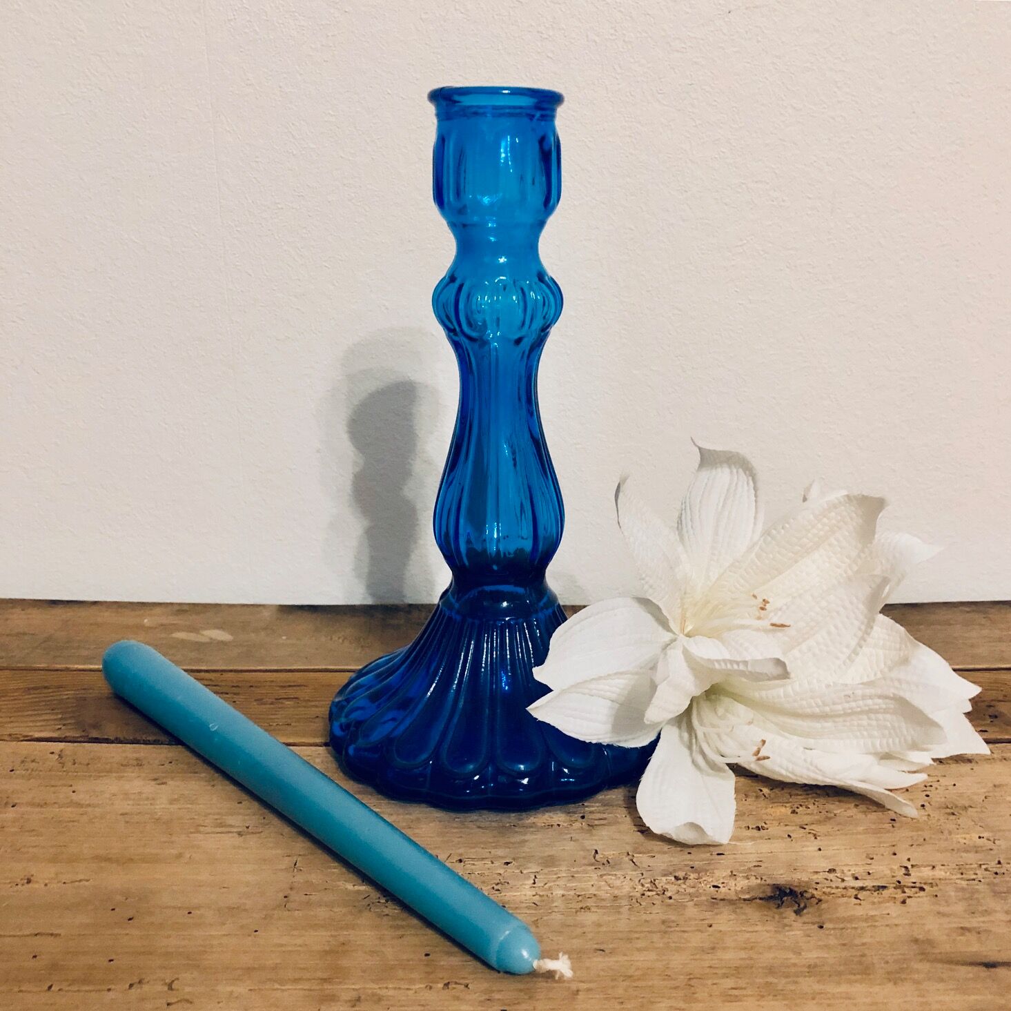 Blue glass candlestick