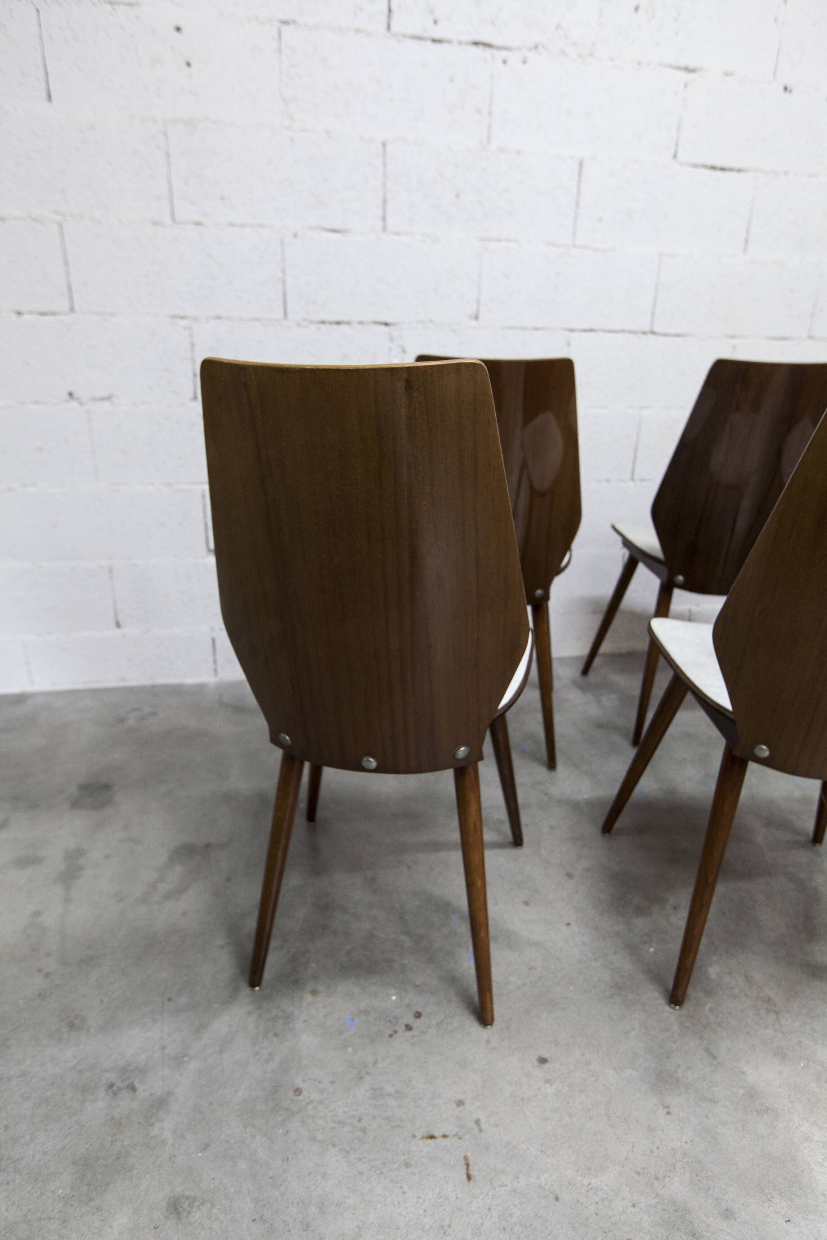 Set of 6 Baumann model 840 G2S chairs in varnished mahogany finish, 1963