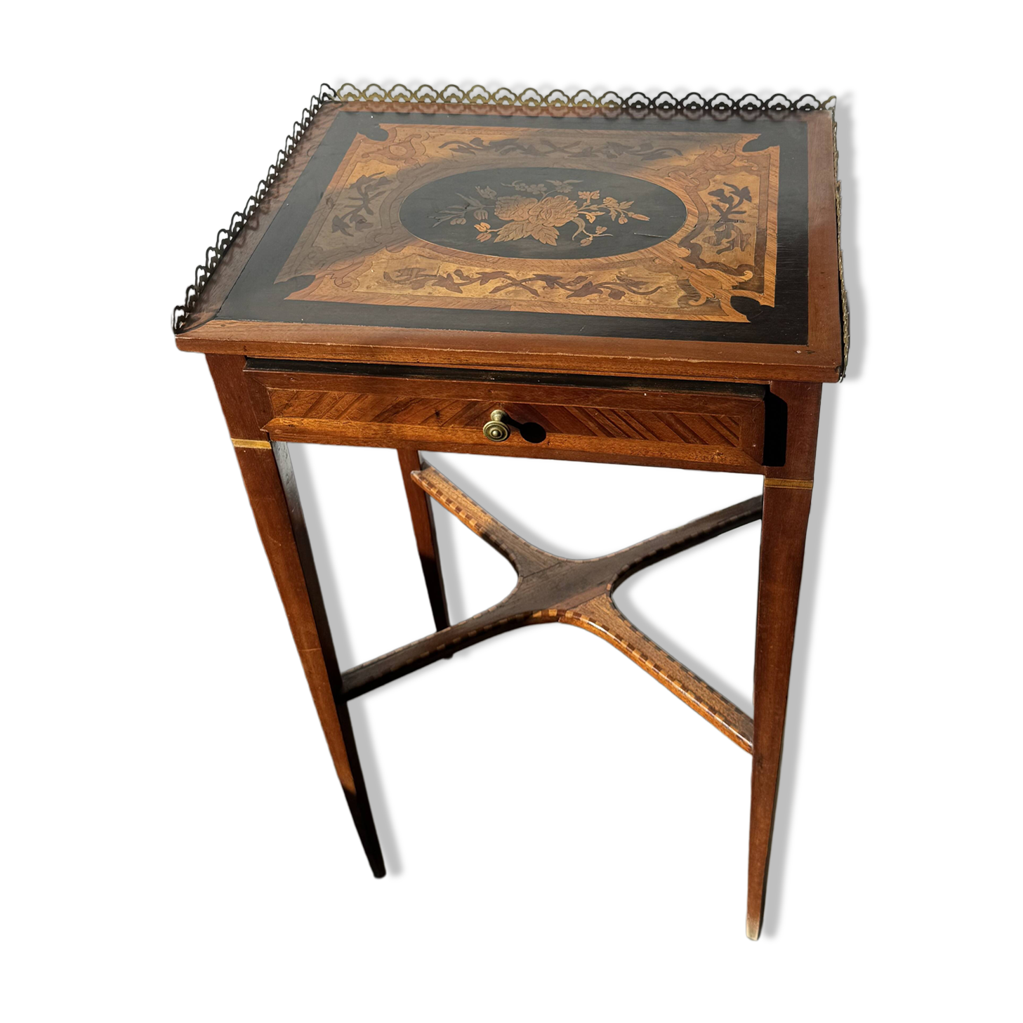 ELEGANCE - Side table in marquetry and brass