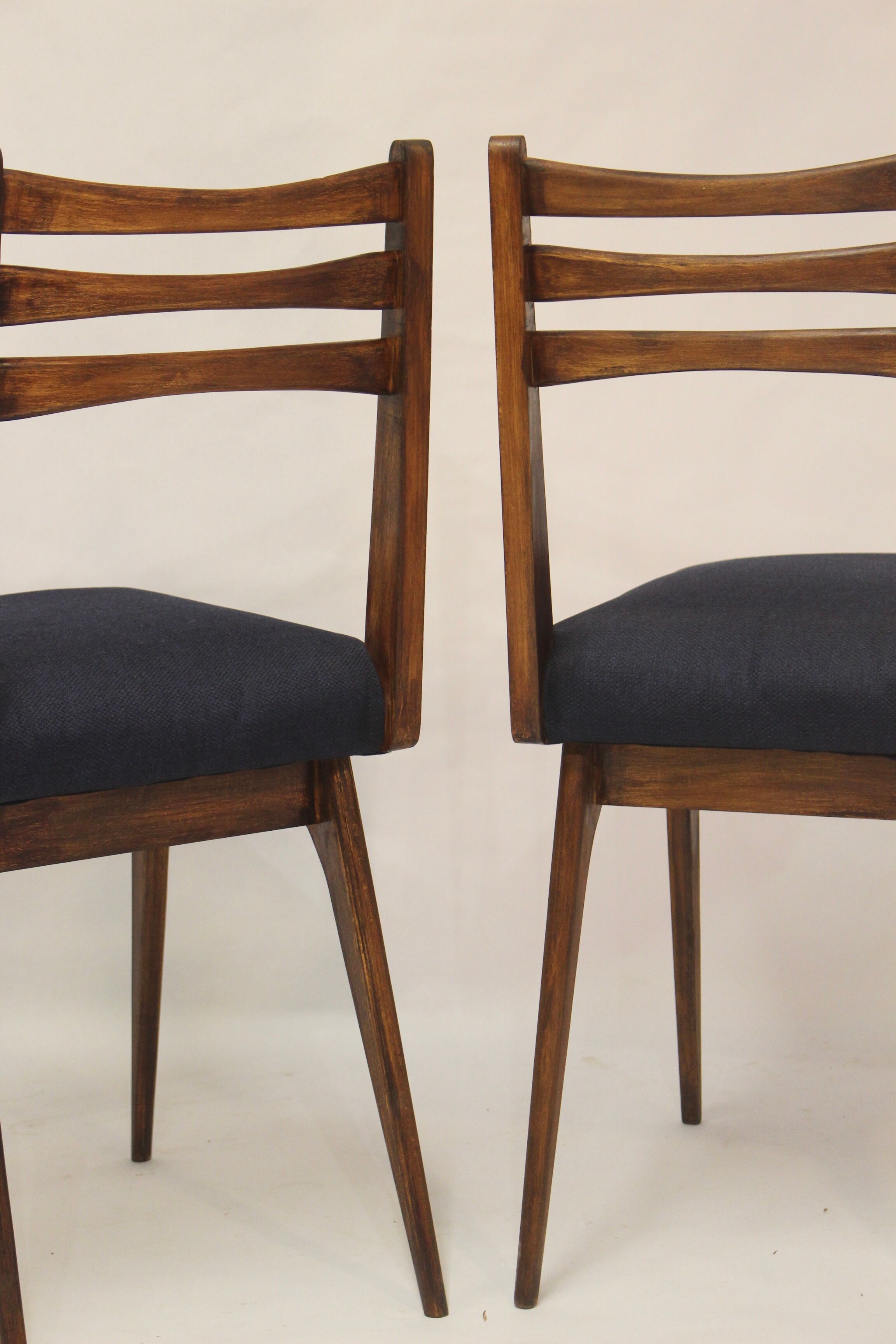 Pair of Scandinavian chairs seated night blue fabric restored, year 60.