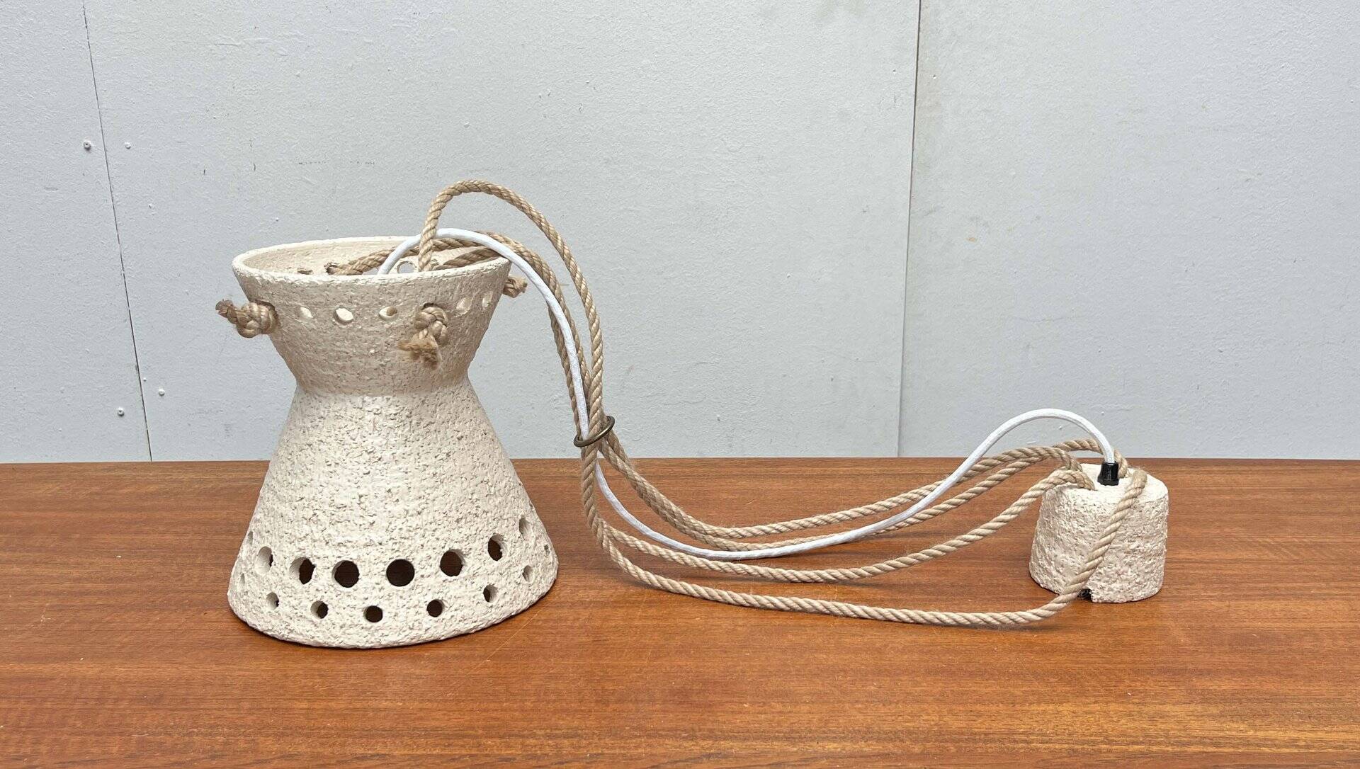 White ceramic pendant lamp in mid-century modern Danish style, 1960s.