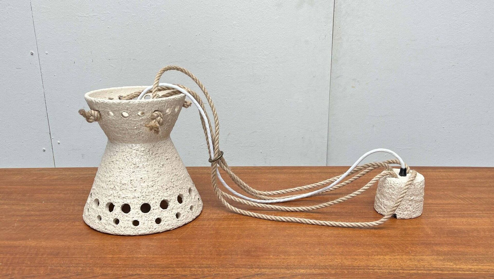 White ceramic pendant lamp in mid-century modern Danish style, 1960s.