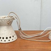 White ceramic pendant lamp in mid-century modern Danish style, 1960s.