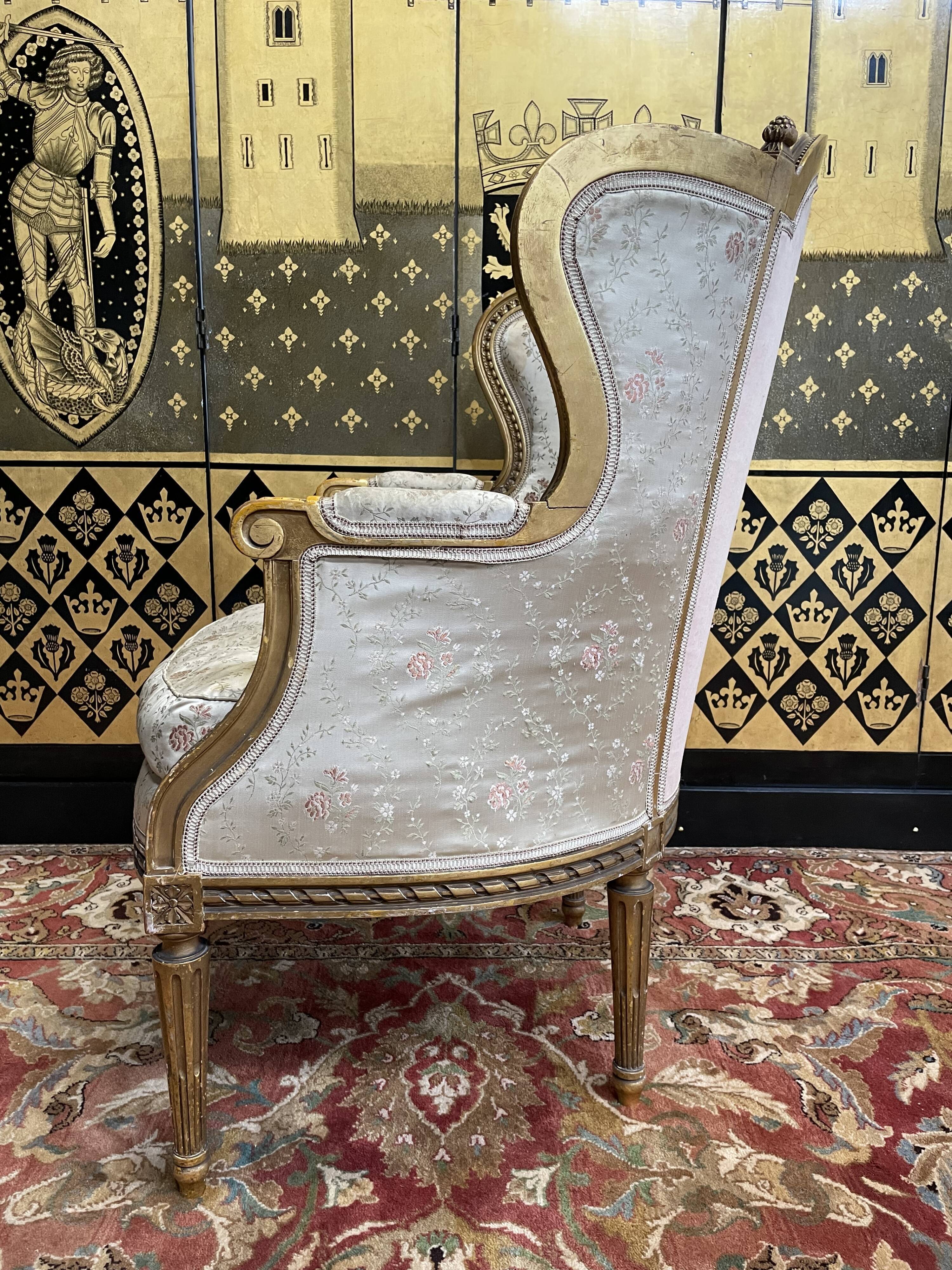Louis XVI style shepherdess armchair in gilded wood 1900