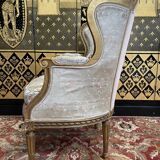 Louis XVI style shepherdess armchair in gilded wood 1900