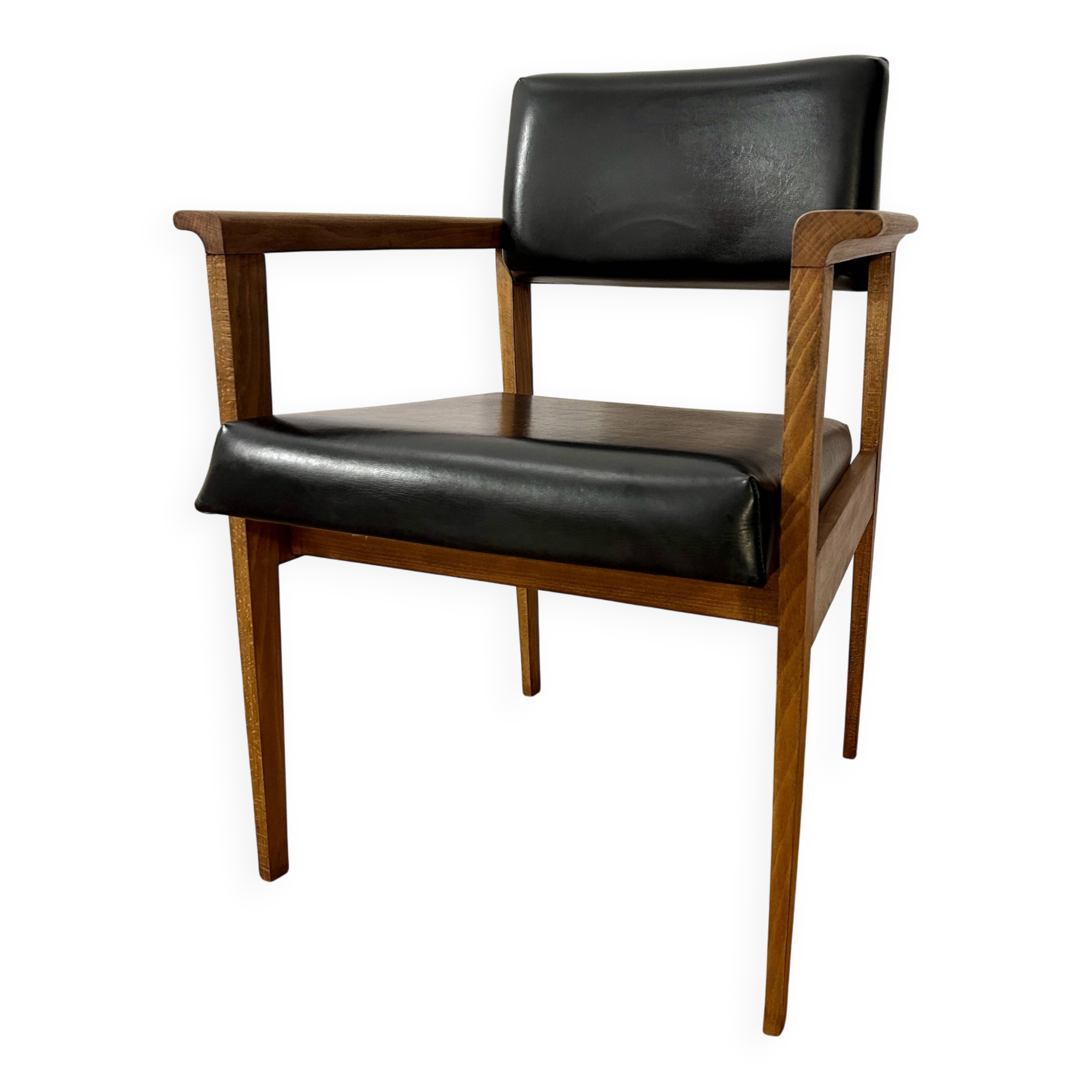Mid-Century faux leather and wood armchair