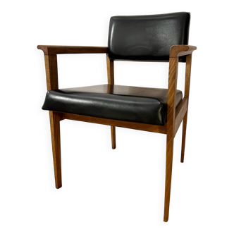 Mid-Century faux leather and wood armchair