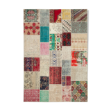 Handmade anatolian overdyed 204 cm x 296 cm multicolor patchwork carpet