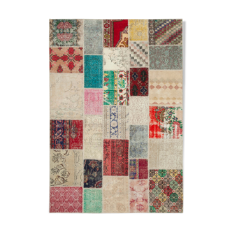 Handmade anatolian overdyed 204 cm x 296 cm multicolor patchwork carpet