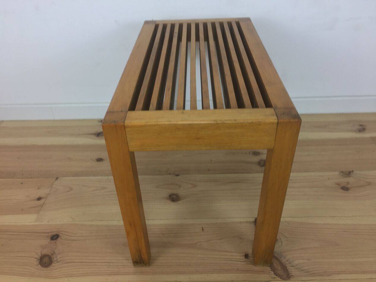 Tabouret moderniste à lattes de bois, années 50, banc