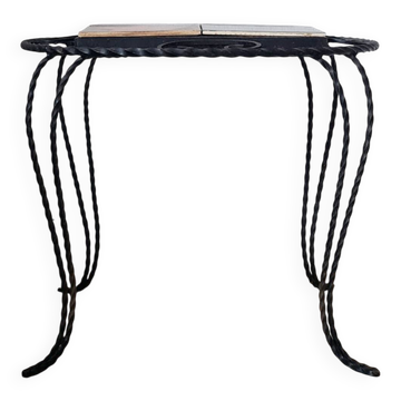 Table basse en fer forgé et céramique émaillée, années 50