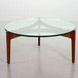 Table basse ronde en palissandre avec plateau en verre, modèle n° 104, design Sven Ellekaer