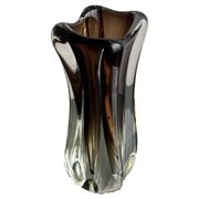 Vintage Murano-Style Art Glass Sommerso Handkerchief Vase, Amber & Clear