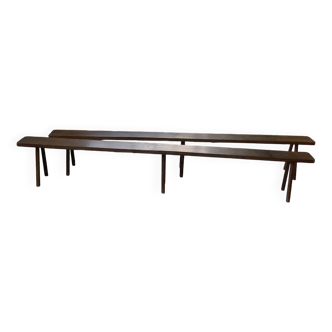 Paire de bancs de ferme en chêne massif 3m