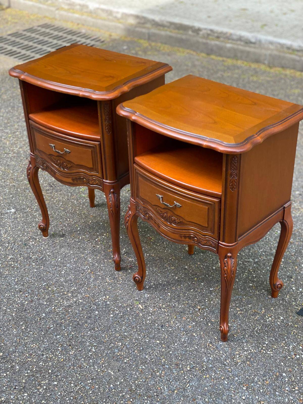 2 Louis XV bedside tables in cherry wood from 1960.