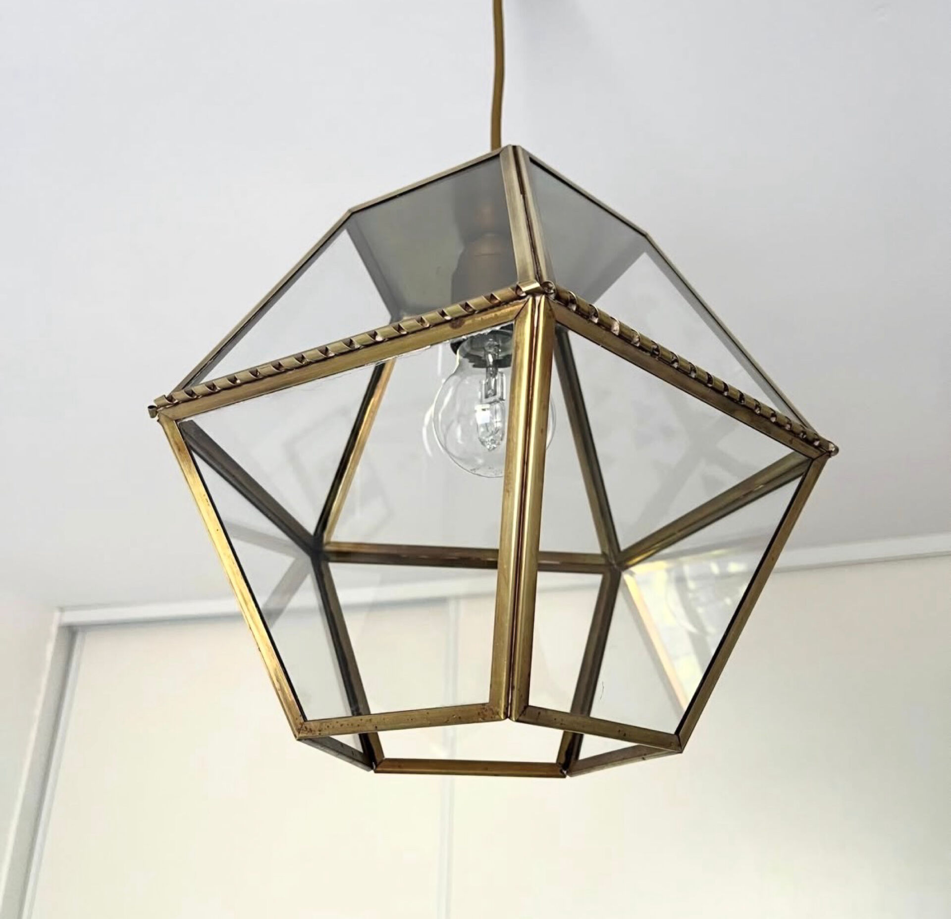 Vintage glass and brass pendant light