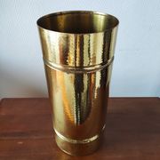 Vintage 1970s Italian umbrella stand in hammered brass, signed.