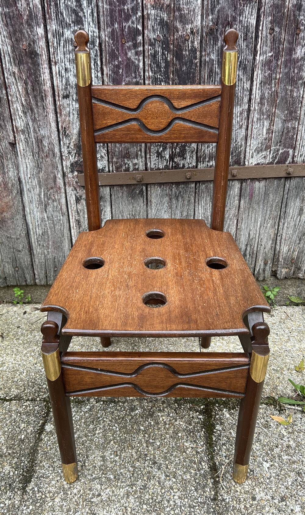 Vintage navy wood scriban chest of drawers and chair