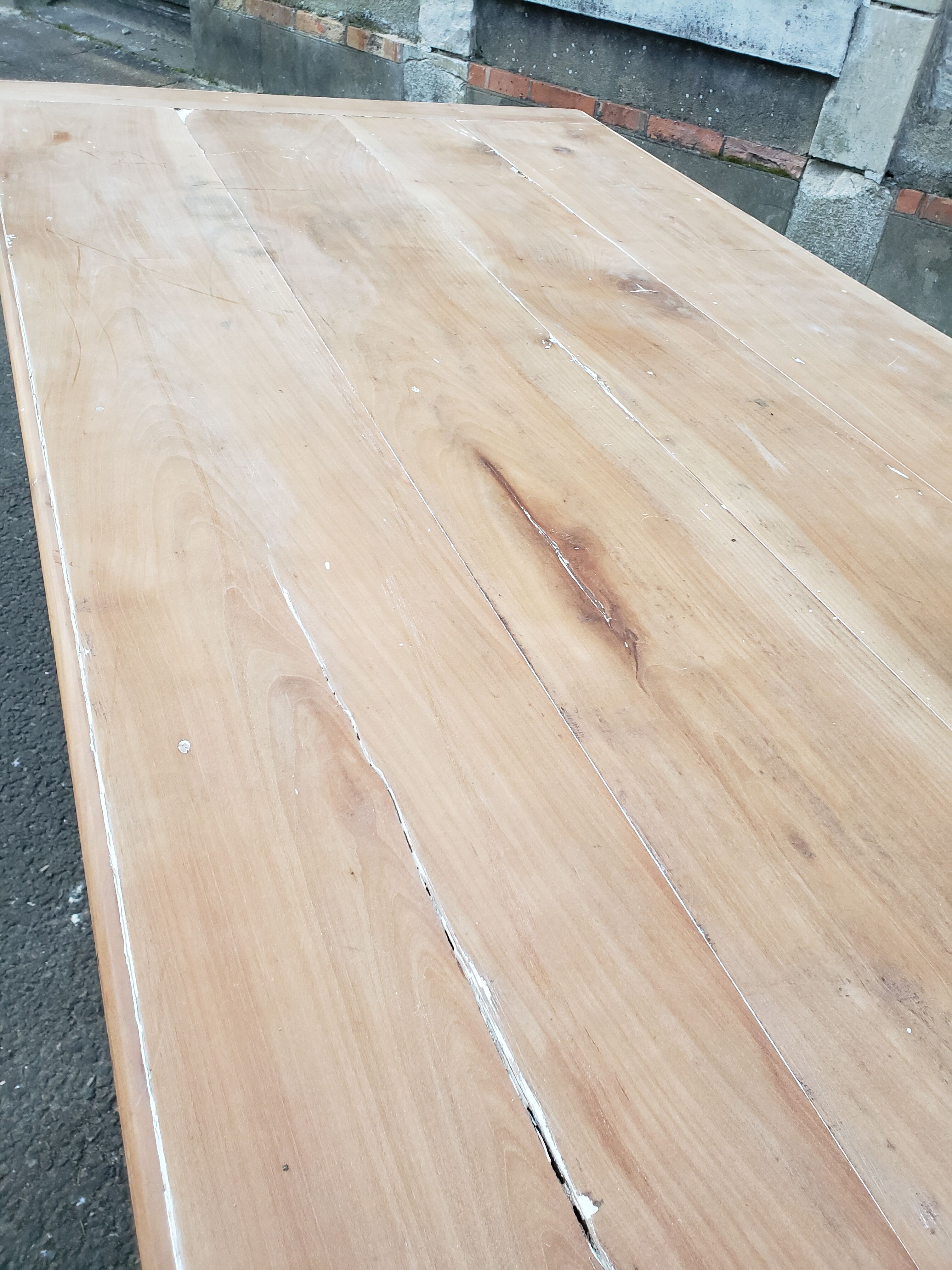 Old patina farm table turned feet