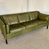 Canapé vintage danois Mogens Hansen en cuir vert olive des années 60