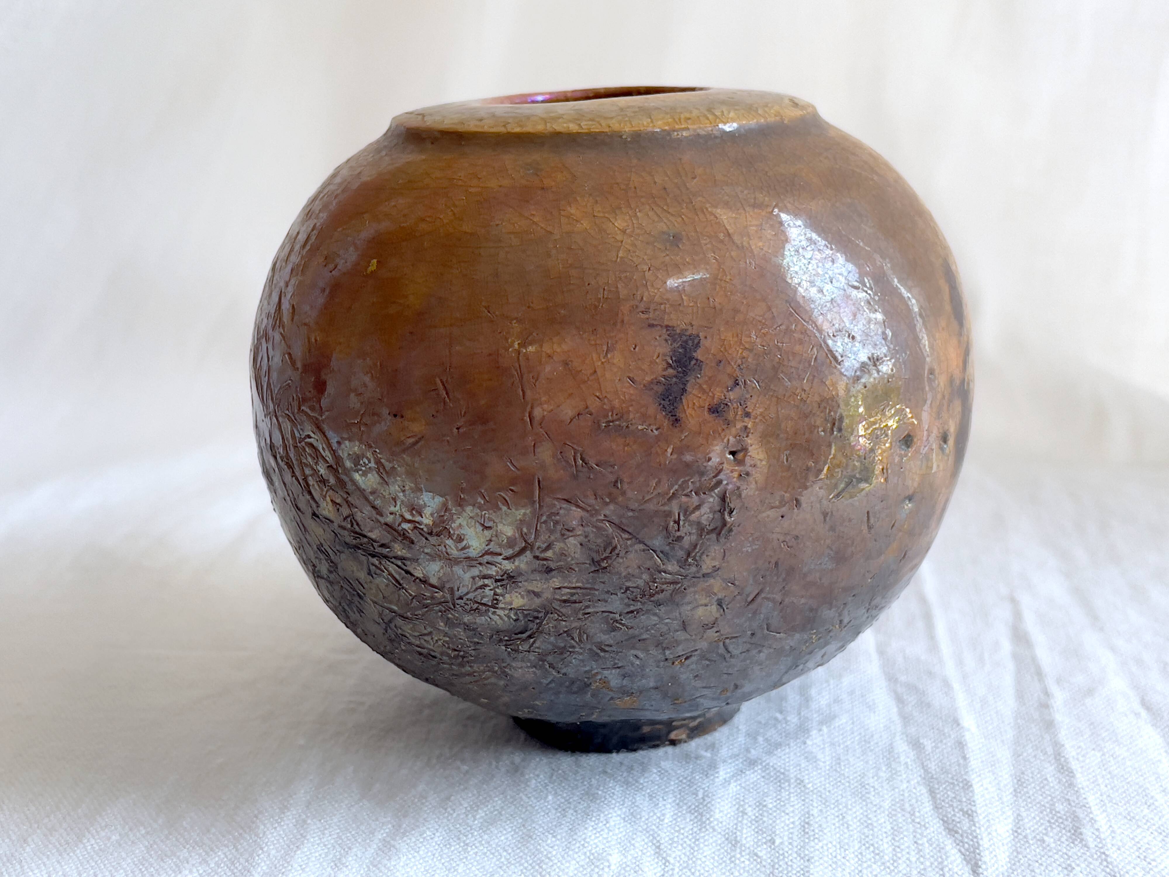 Boulle vase in cracked stoneware by GBG, Gisèle Buthod-Garçon 1984