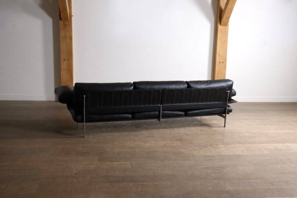Canapé trois places Diesis en cuir noir par Antonio Citterio pour B&B Italia, années 1970.