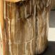 Table d'appoint en bois pétrifié orange doré et blanche ovale H46 D38 - 333