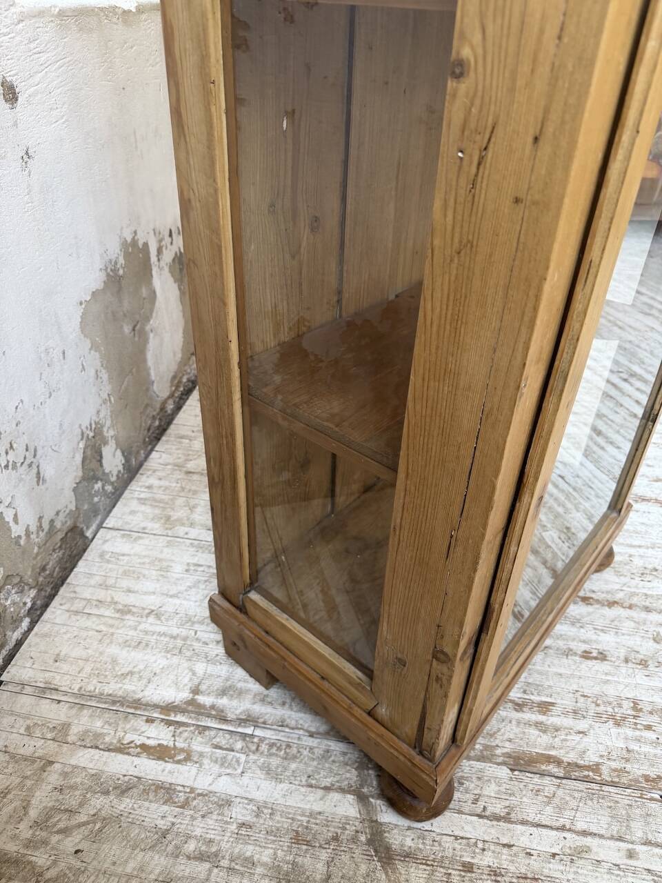 19th-century English pine display cabinet